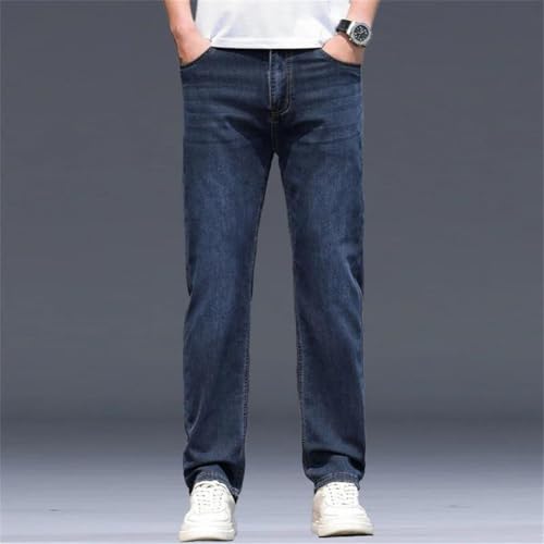 Men Spring Summer Loose Straight Denim Pants Thin Breathable Print Jeans Blue Trousers3