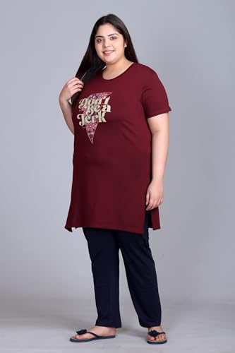 Image of In Love Women's Plus Size Graphic Printed Cotton Night Suit Set Short Sleeve