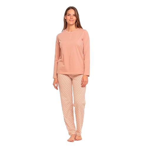 TRAMAS+ Pijama Mujer 100% algodón, Pijama Largo Mujer, Conjunto de Camiseta Manga Larga y Pantalón Largo con Cintura Ajustable - S, Dunia Rosa Keike