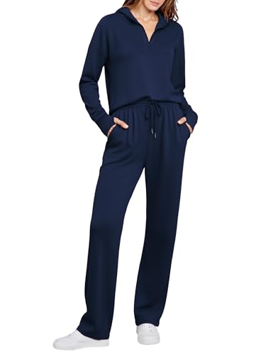 Totatuit Womens Sweatsuits 2 piece Set Lapel Half Zip Oversized Sweatshirts and Wide Leg Pants Tracksuit Travel Outfit2