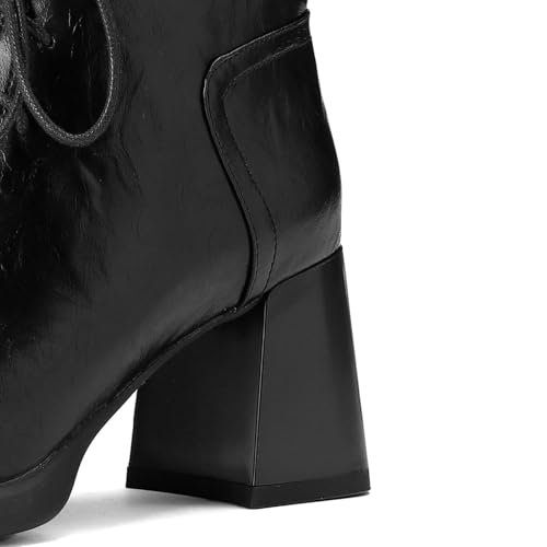 TinaCus Handmade Genuine Leather Selftie Square Toe Block Heel Ankle Boots for Women3