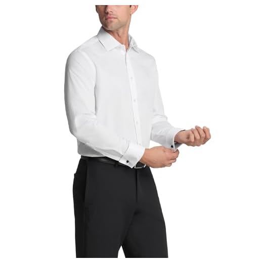 Calvin Klein Men's Dress Shirt Xtreme Slim Fit Non Iron Herringbone, White, 15" Neck 32"-33" Sleeve
