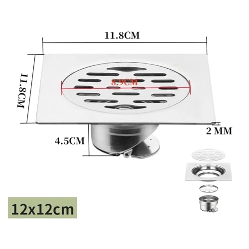 Drain de sol en acier inoxydable 11.8cm, caniveau de douche robuste anti-odeurs