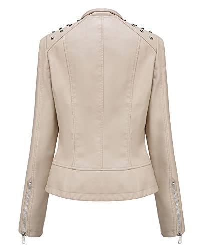 chouyatou Women's Casual Light Studded Shoulder Moto Biker Faux Leather Jacket2