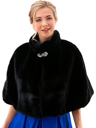 Women's Wedding Faux Fur Wrap and Shawl Bridal Fur Cape Stole for Bride and Bridesmaids