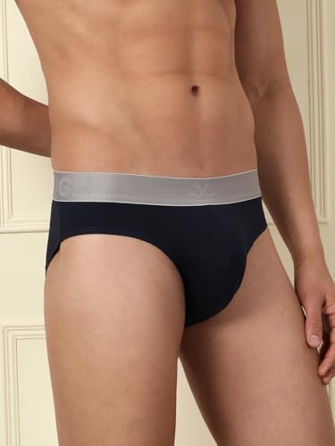 Image of WROGN Men's Pack of 2 Cotton-Spandex Briefs | Navy | Solid & Print | Comfort Fit