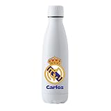Genérico Escudo de futbol Real Madrid - Personalizado con nombre - Real Madrid para fans - Regalo original - Para hombre mujer o niño (Botella 700 ML)