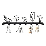 Urbraneco Whimsical Bird Key Holder Wall Hooks - 5 Abstract Bird Coat Hooks, Metal Decorative Wall Organizer for Entryway/Bedroom (12'x5', Black)