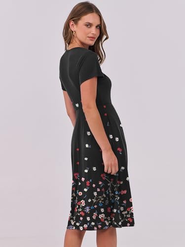 Image of ANRABESS Women Summer Dress Casual Short Sleeve V Neck A-Line Knee Length Pleated Flowy 2026 Fashion Midi Dresses with Pocket