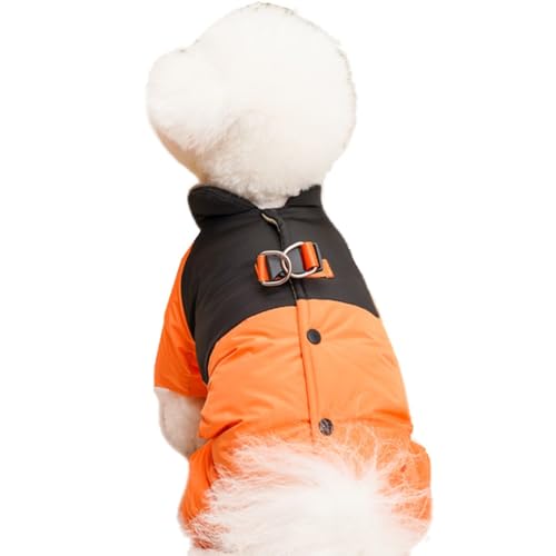 ISUPY ペット ロンパース つなぎ 秋冬 犬服 ジャケット ダウン 裏起毛 ハーネス付き コート 防風 防寒 暖かい ドッグウェア 背中開き パーカー 可愛い 洋服 四つの足 小型犬 中型犬 散歩着 厚い (XL,オレンジ)