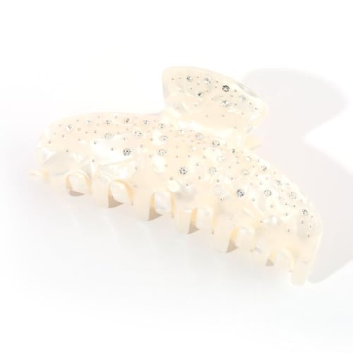 Embellished PVC Hair Claw Clip with Rhinestones for Thick Hair Women Gift, White