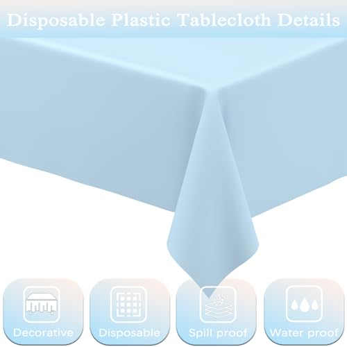 Image of WNINK 4 Pack Light Blue Rectangular Plastic Tablecloths, Blue Disposable Table Covers 54 inch x 108 inch Baby Blue Table Cloths for Baby Shower, Birthday, Bridal Shower, Engagement Wedding Parties