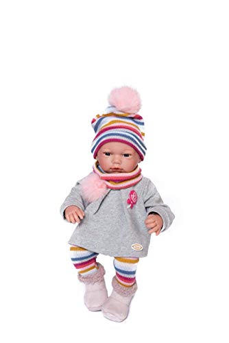 Guca-pop Kerstmis pullover, grijs, met leggings en muts gestreept, kleuren en sjaal 38 cm, meerkleurig (915)