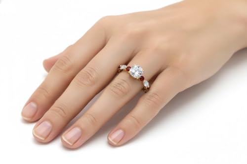 Image of 55Carat Choose Your Gemstone Marquise and Round Eternity Engagement Ring Yellow Gold Plated Cushion Shape Side Stone Engagement Rings Lightweight Office Wear Everyday Gift Jewelry US Size 4 to 12