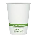 World Centric Compostable Cups 12 oz - Paper Hot Cups Made from Plants - 200 Pack