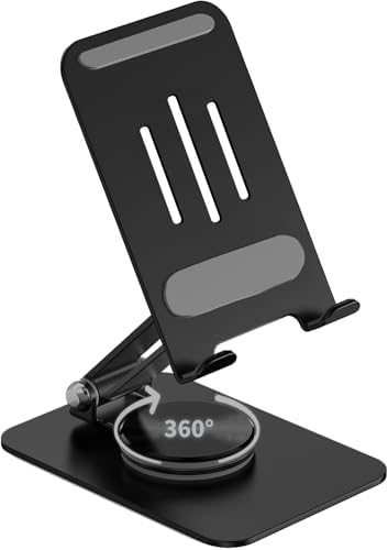 Minesk Çok Yönlü 360° Dönebilen Metal Gövdeli Telefon Standı Ayarlanabilir ve Katlanabilir Masa Üstü Ev ve Ofis Kullanımı için Tüm Telefonlarla Uyumlu Tutucu (Siyah) - Görsel 1
