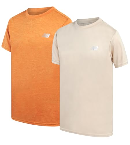 New Balance Boys' Athletic Shirt - 2 Pack Short Sleeve Crew Neck Active Performance T Shirts for Boys (Sizes: 8-20), Size 8, Orange Space Timberwolf