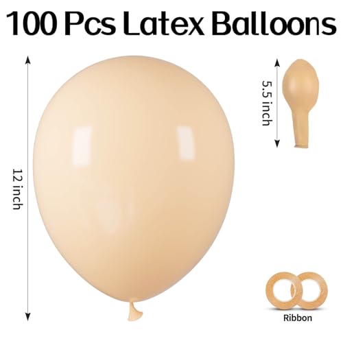 Image of 100pcs Nude Balloons Beige Apricot Balloon 12 Inch | Boho Neutral Latex Round Helium Balloons for Thanksgiving Baby Shower, Boho Theme Birthday Party