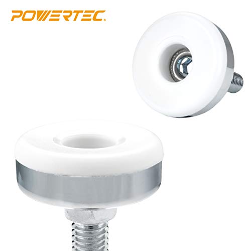 Powertec 71189 Levelers W/ 3/8-16 Threaded Inserts, Non-Marring Pads – For Home Furniture, Workshop Table Legs, Stands (4 Pack), White #TOP2