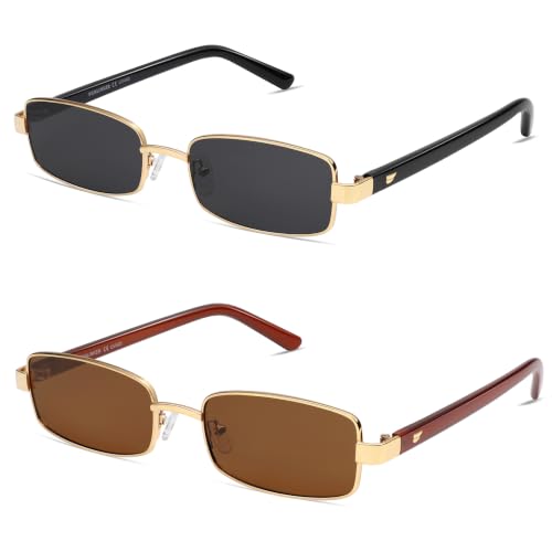 Image of VANLINKER Retro Rectangle Polarized Sunglasses for Women Men Small 90s Vintage Trendy Slim Narrow Rectangular Frame VL9684