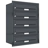 AL Briefkastensysteme, 5er Unterputzbriefkasten in Anthrazit Grau RAL 7016, 5 Fach wetterfeste Briefkastenanlage Design modern