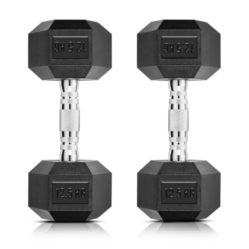 12.5KG Dumbbells Set of 2 For Home Gym, Hex Dumbbell Rubber Steel...