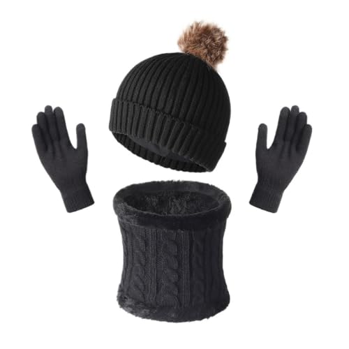 Conjunto de tres piezas gorro bufanda y guantes de punto suave para invierno