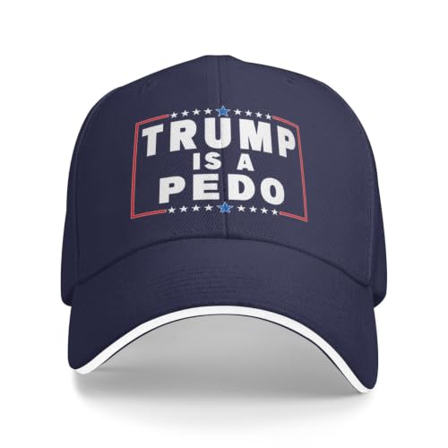 QNGEY Pedo Tr-u m-p Hats Tr-u m-p is A Pedophile Trucker Hat Funny Gag Gifts Snapback Hat - Gag Gifts for Men Women Navy Blue