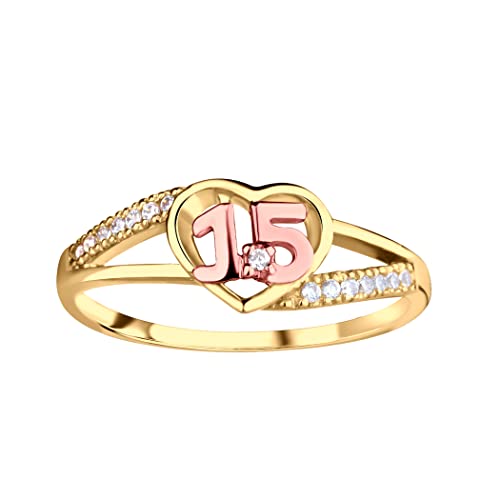 Product Image of the Cherished Moments 14K Gold-Plated Sterling Silver Heart Ring for Quinceañera Gift, Sweet 15' Present with 15 Sparkling CZs (Size 8)