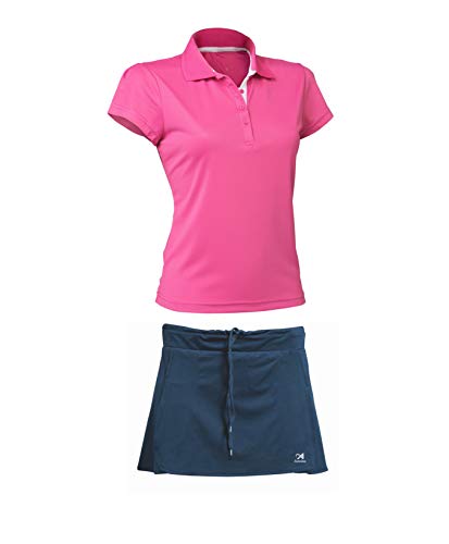 ASIOKA 97/13-102/14 Pack Falda Pantalón + Polo M/Corta de Tenis, Mujer, Marino/Fucsia