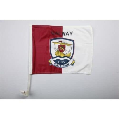 Official GAA County Galway Car Flag 12" x 16" - Maroon and White - Galway Crest - Polyester - Car Mount - Rectangular Flag