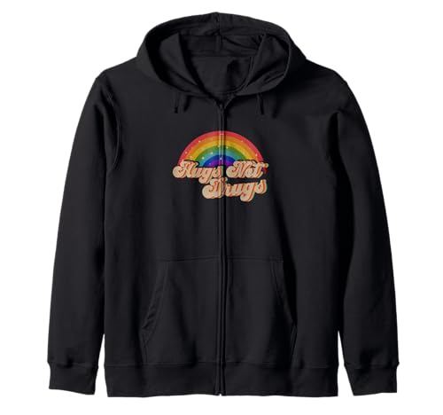 Narcotics Anonymous Hugs Not Drugs AA NA Sobriety Rainbow Zip Hoodie