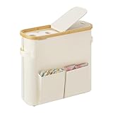 StorageWorks Toilet Paper Storage Baskets with Dual Flip Lids, Toilet Paper Organizer for Bathroom, Toilet Paper Container with Side Pocket, Holds 9 Mega or 12 Regular Rolls, Medium, Beige