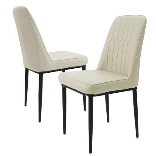 Durrafy Esszimmerstühle 2er Set mit Kunstleder Bezug Ergonomischer Stuhl für Esszimmer Hoher Rückenlehne Bequemer Polsterstuhl Moderner Küchenstuhl Weiß