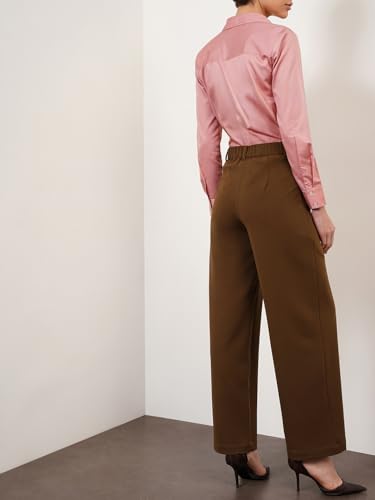 Image of FableStreet Women's Formal Trousers | High-Rise Pleated Wide-Leg Design | Solid Pattern with Plain Weave | Comfortable Office Wear for Business Meetings & Formal Events
