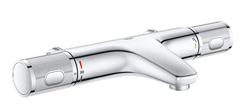 Grohe 1000 Performance Grohtherm 34780000 Mitigeur thermostatique sans raccordements ProGrip avec Structure moletée et Bouton économique, Changement de Bain/Douche Chromé