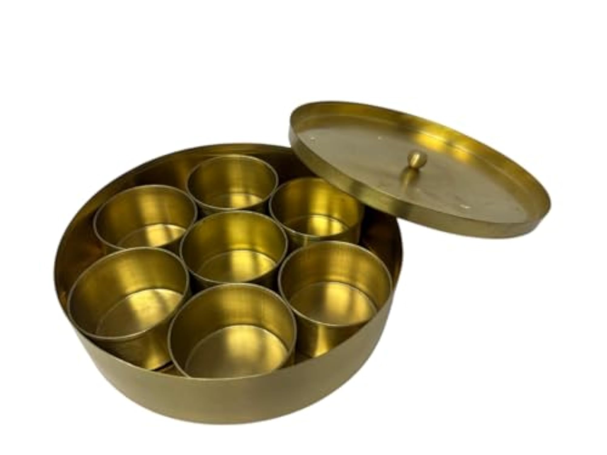 Traditional Brass Masala Box with Lid and 7 Compartments