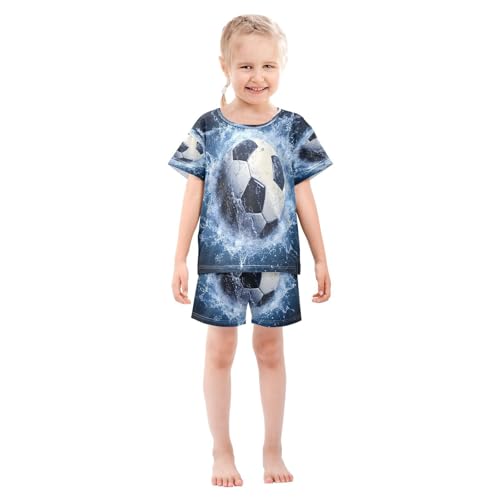 ALAZA Soccer Football Blue Water Pajamas Set Short Sleeve Cotton Sleepwear Summer Pjs 2 Piece 5-14Y3