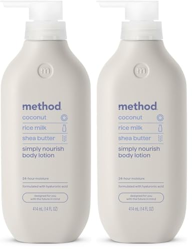 Image of Method Body Lotion,Simply Nourish,Coconut,Rice Milk + Shea Butter notes,24 Hours of Moisture 14 oz,(Pack of 2)