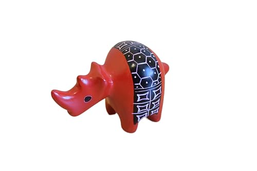 Soapstone African Rhino - Figurine Sculpture - Handmade in Kenya - 2 Inches Height x 3 Inches Long, Crimson Red, SS5