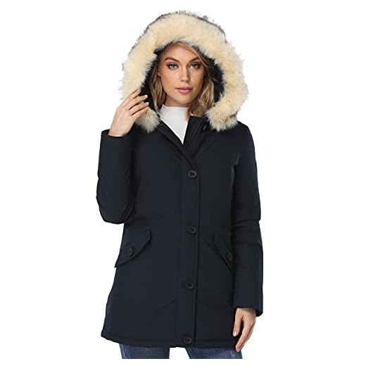 Molemsx Women's Fashion Hoodie Thickened Black Jacket, Down Alternative Spring Gift Parka Puffer Cotton Padding Outwear Climbing Long Sleeve Jacket with Fur Hood Great with Sweaters(Navy S)