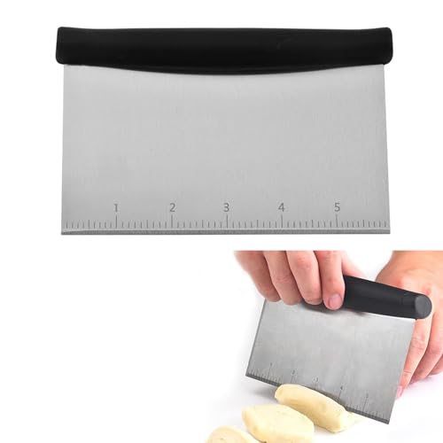 Stainless Steel Dough Scraper, Pastry Scraper, Bench Scraper Multi-Purpose Scraper Tool Kitchen for Baking Food with Measurements (Silver)