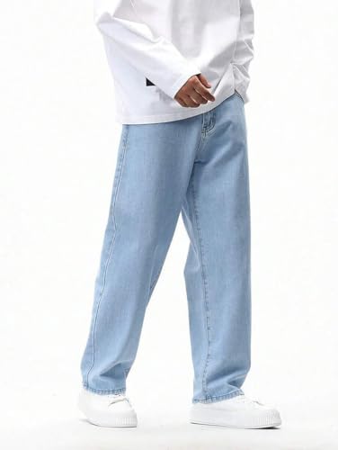 Image of Denim Fabric Straight Fit Mid Rise Light Blue Men Jeans (STF-LVR-121)
