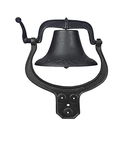 17” Large Heavy Cast Iron Farm Dinner Bell, Antique Vintage Style Farmhouse Manually Shaking Hanging Door Bell, Traditional Vibe Heavy Duty Cast Iron Yard Bell for Outdoor Garden Patio Church School