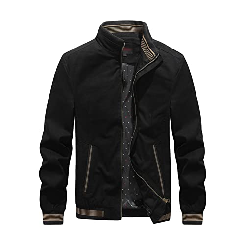 Maiyifu-GJ Men's Casual Zipper Stand Collar Jacket Lightweight Cotton Full Zip Coat Slim Fit Vintage Winter Warm Jackets (Black,4X-Large)