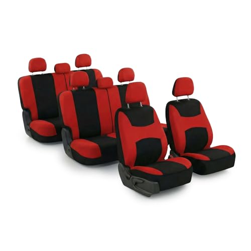 Image of FH Group Universal Automotive Seat Covers 8 Seater Set | Light & Breezy Flat Cloth Washable Car Seat Cover for SUV, Sedan, Truck | Airbag Compatible Interior Upgrade - Red /Black
