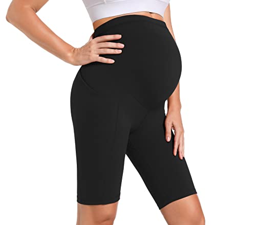 Foucome Women's Maternity Maternity Biker Shorts Over The Belly Active Lounge Yoga Shorts 9" Workout Running Athletic Short Pants (Black, L) #TOP3