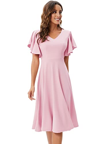 Image of Bridesmay Women's Formal Wedding Guest Dress for Women 2026 Short Sleeve Fit and Flare Tea Party Dresses