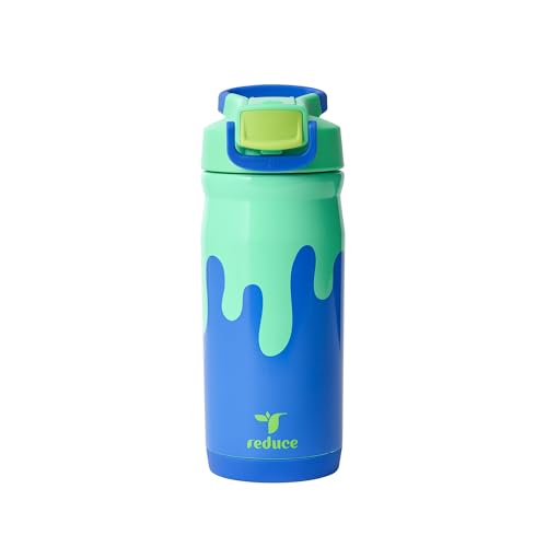 REDUCE Hydrate Pro Kids 14oz Stainless Steel Insulated Water Bottle w/Straw – Spill Proof Tumbler for Kids – 30 Hour Cold Retention – Dishwasher Safe Leak-Proof Design - Slime