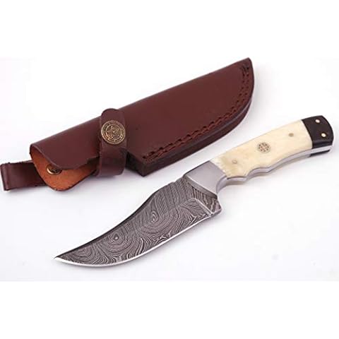 Anna Home Collection AN-9013 Custom Made Damascus Steel Hunting Knife Pukka Wood Handle with Real Leather Sheath. (Bone) Cover